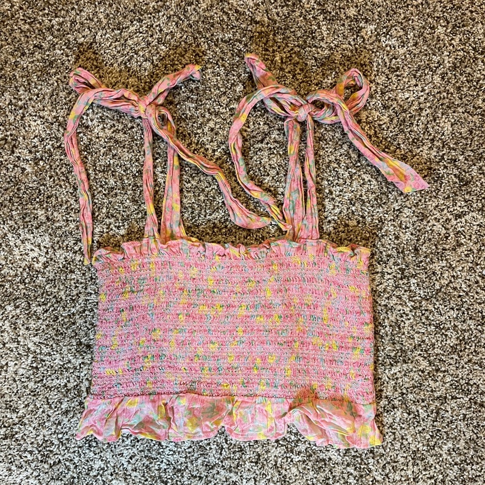 Loveshackfancy Pink and Yellow Smocked Crop Top - Love Shack Fancy